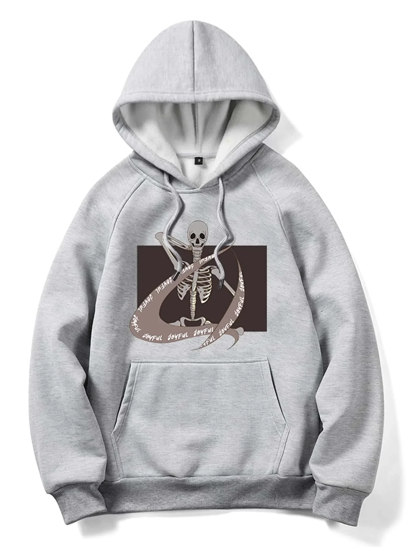 

ROMWE Guys Skeleton Print Kangaroo Pocket Drawstring Hoodie