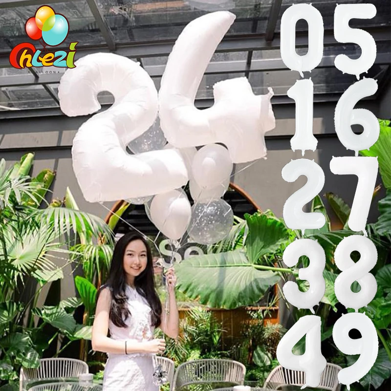 

40 32Inch White Number Balloons Wedding Party Decorations Foil Balloon Happy Birthday Air Helium Balon Baby Shower Globos