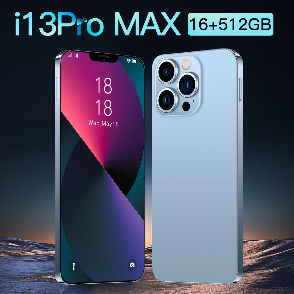 i13 pro max global version smartphone 6 7 inch 6800mah 5g 50mp 16gb 512gb unlock celular cellphone android 11 mobile phone free global shipping