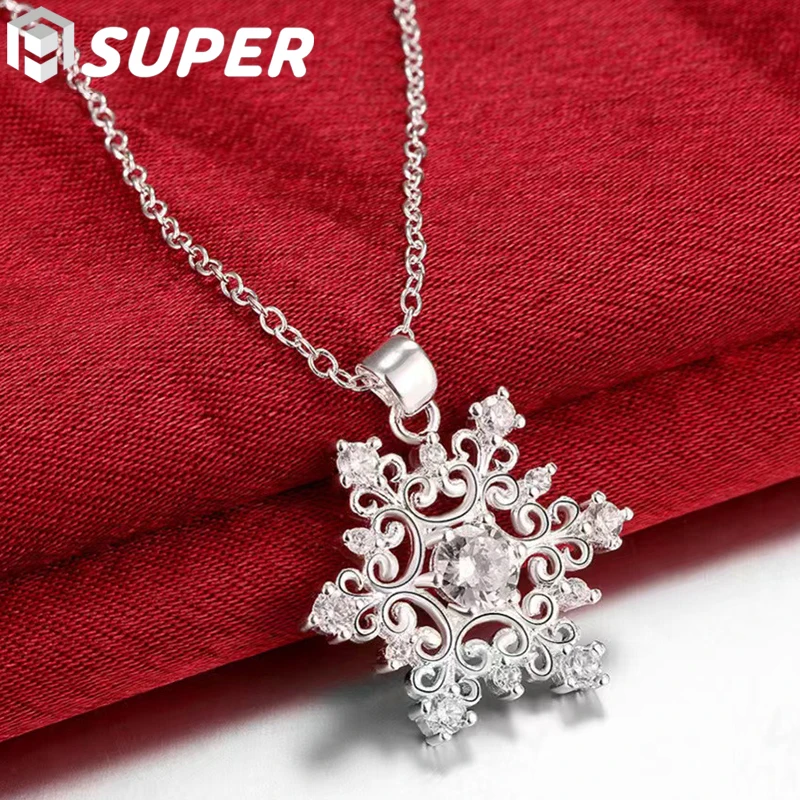 

925 Sterling Silver Snowflake AAA Zircon Pendant Necklace 16-30 Inch Chain For Woman Wedding Engagement Fashion Jewelry