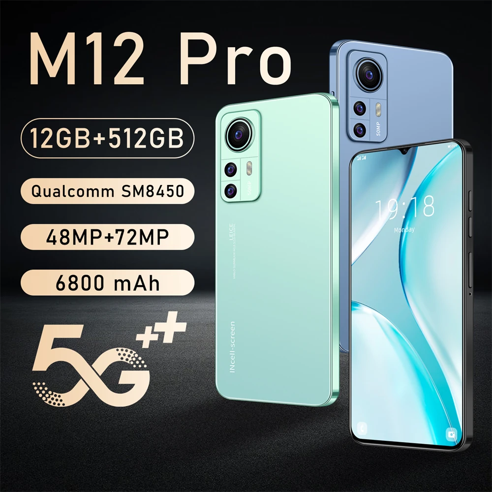 

Смартфон M12 Pro, 6,8 дюйма, 512 ГБ, две Sim-карты, 72 МП, тройная камера, аккумулятор 6800 мАч, распознавание лица