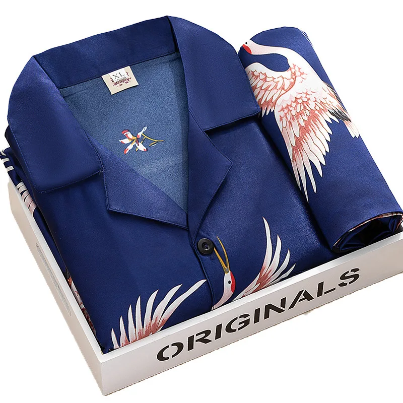 Lovers pajamas in the spring and autumn style ice silk red summer leisure wear long sleeve two-piece newly married men and women