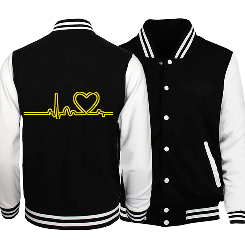 

Love Electrocardiogram Slim Fit Baseball Jacket Coat Black White Jackets Coats Uuniform Motorcycle Bomber University Varsity