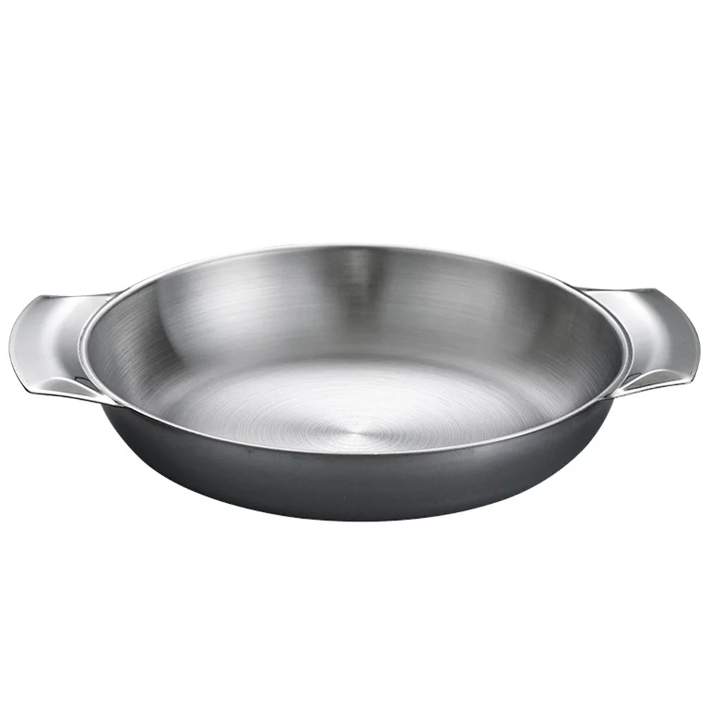 

Stainless Steel Saute Pan Seafood Pot Daily Use Paella Shabu 23.5X18X3.6CM Household Hot Silver Double Handle Cooking Home