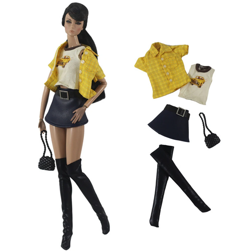 

NK Official 5 Items/Set Clothing Princess Vest++Shirt +Bag+Stocking+Dress Fashion Clothes for Barbie 1/6 BJD Doll Accessories