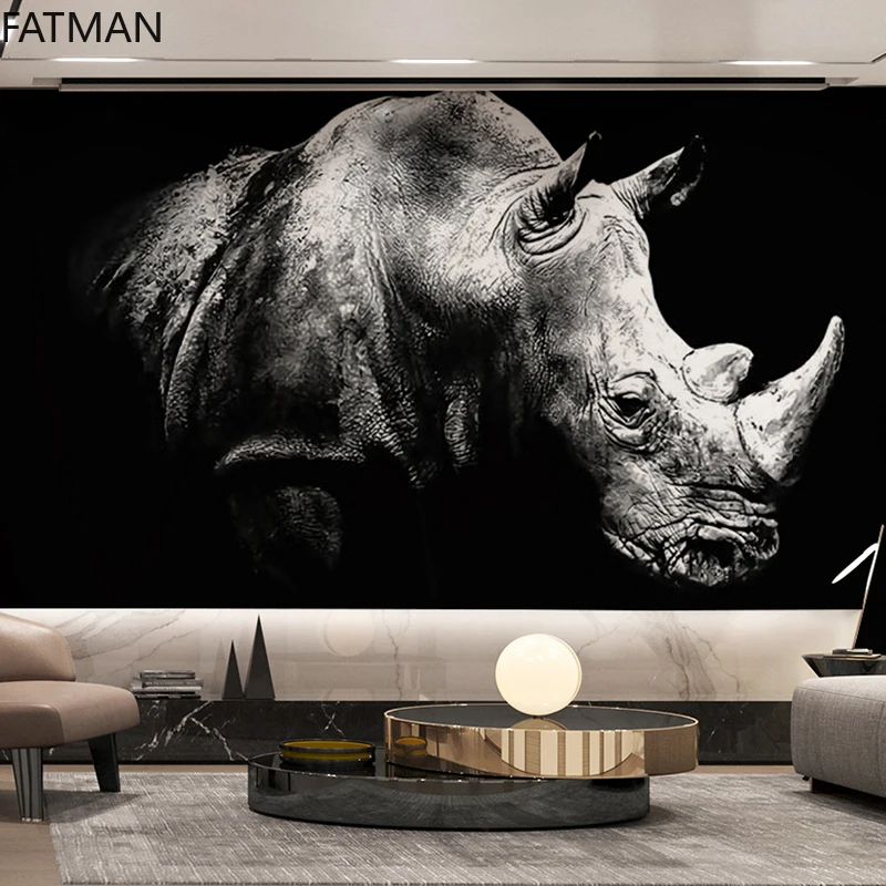 Фото Фреска FATMAN серая с абстрактным ринозавром, настенная ткань для гостиниц, фоновая стена для гостиной, дивана, спальни, скандинавские 3d обои, П... №2