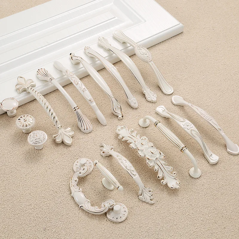 Ivory white Handle European Style Kitchen Cabine Knobs And Handles Furniture Drawer Door White Dresser Wardrobe Pulls Hardware images - 6