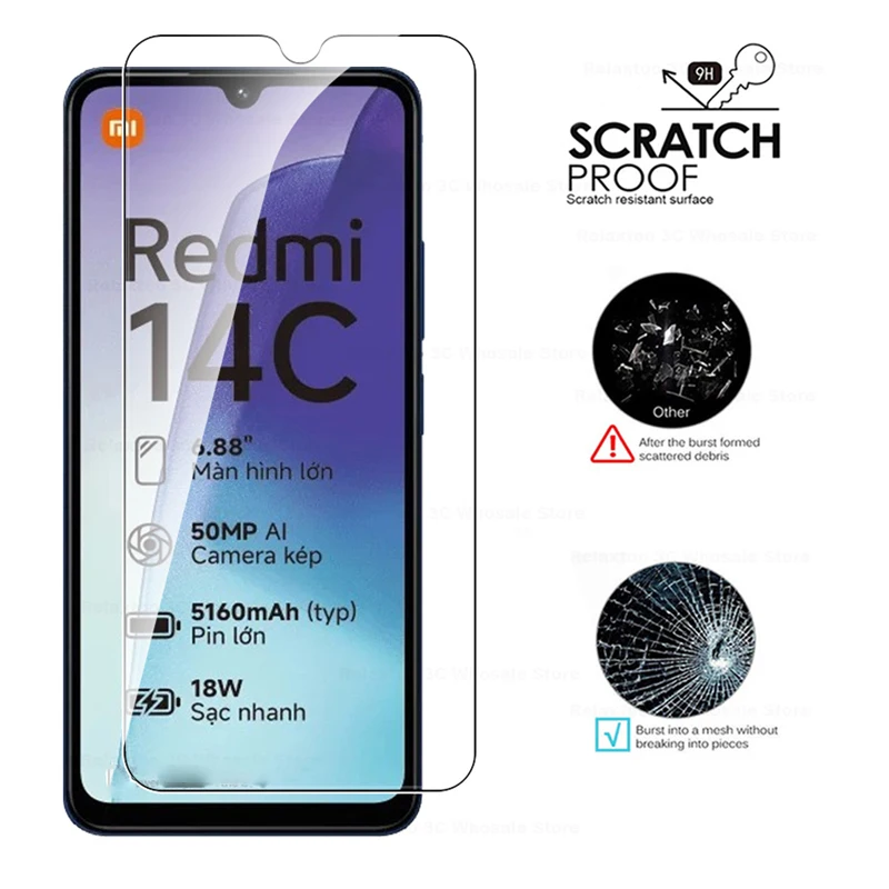 4 шт. закаленное стекло для Xiaomi Redmi 14C 14 C HD прозрачная Премиум Защитная пленка