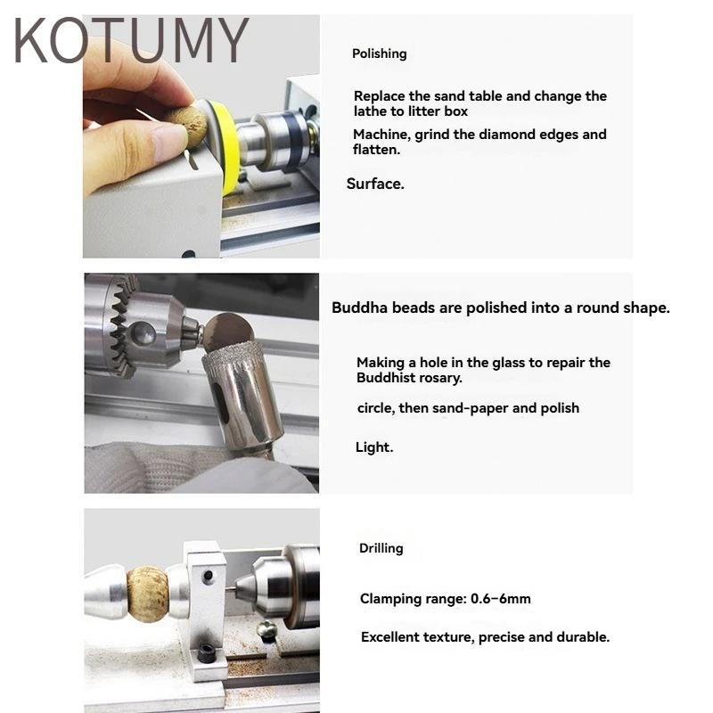 Фото Мини-токарный станок KOTUMY - Многофункциональный станок для изготовления деревянных бусин, маленький токарный станок для домашнего хобби и деревообработки №4