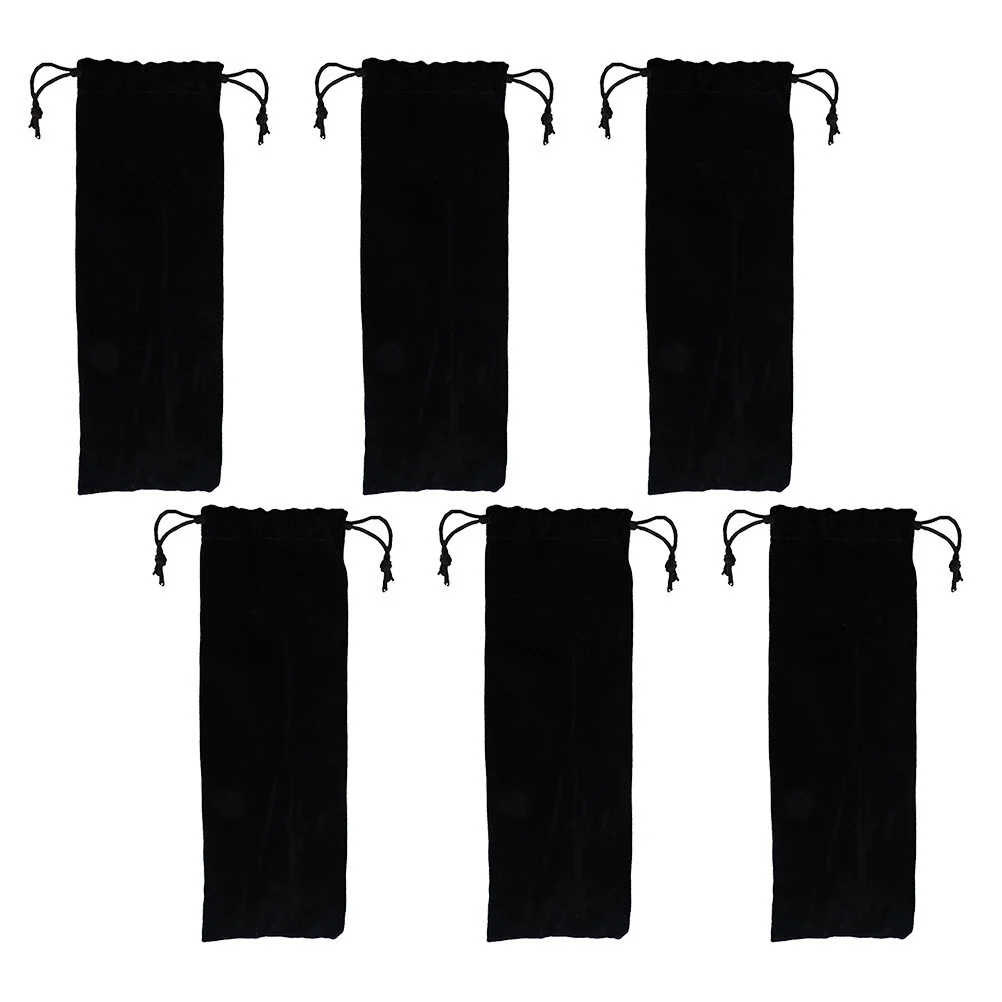 

6 PCS Colorful Straws Black Flannel Pouch Bag Carrying Case Reusable Drinking Storage