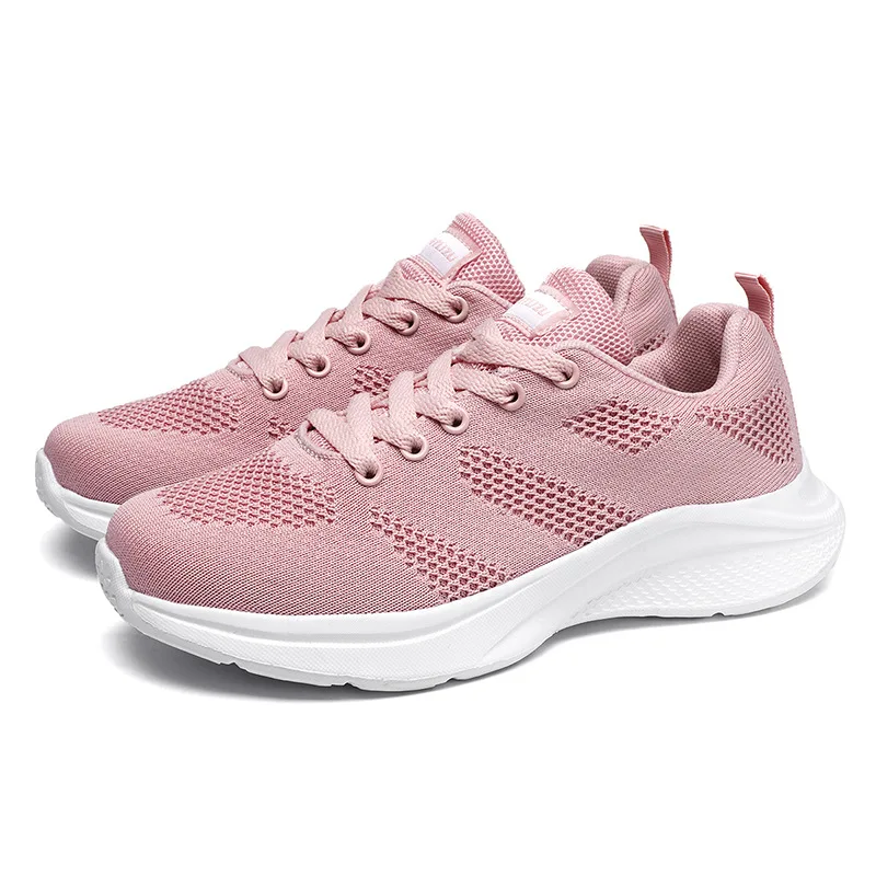 New Hot Selling Breathable Flying Mesh Shoes EVA Lightweight Non slip Flat Sneakers Casual Running Women's Shoes Mother's Shoes
