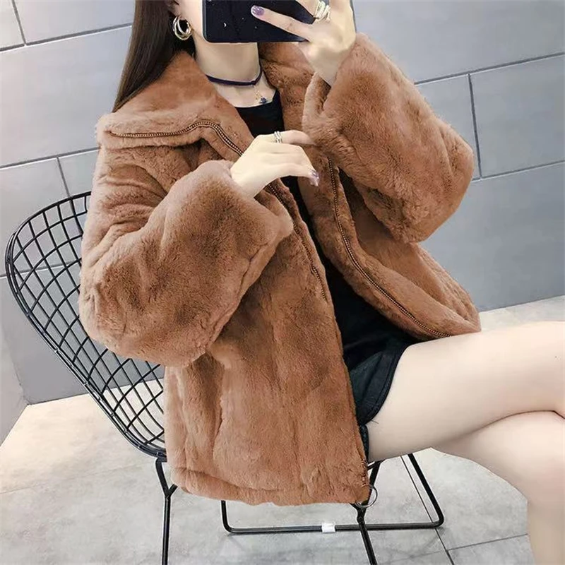 Faux Mink Fur Jacket Women's Winter Warm Short Plush Coat 2022 New Korean Fashion Fluffy Thick Coat Faux Fur Furry Teddy Jacket