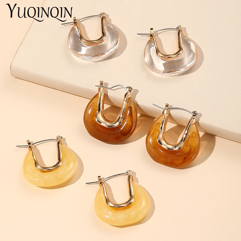 

New Metal Hoop Earrings For Women Trending Luxury Designer Geometric Big Earings Korean Style Elegant Vintage Acrylic Jewelry