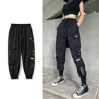 Брюки женские с эластичным поясом, уличная одежда, черные спортивные мешковатые штаны в Корейском стиле, брюки в стиле хип-хоп, Харадзюку, лето-осень