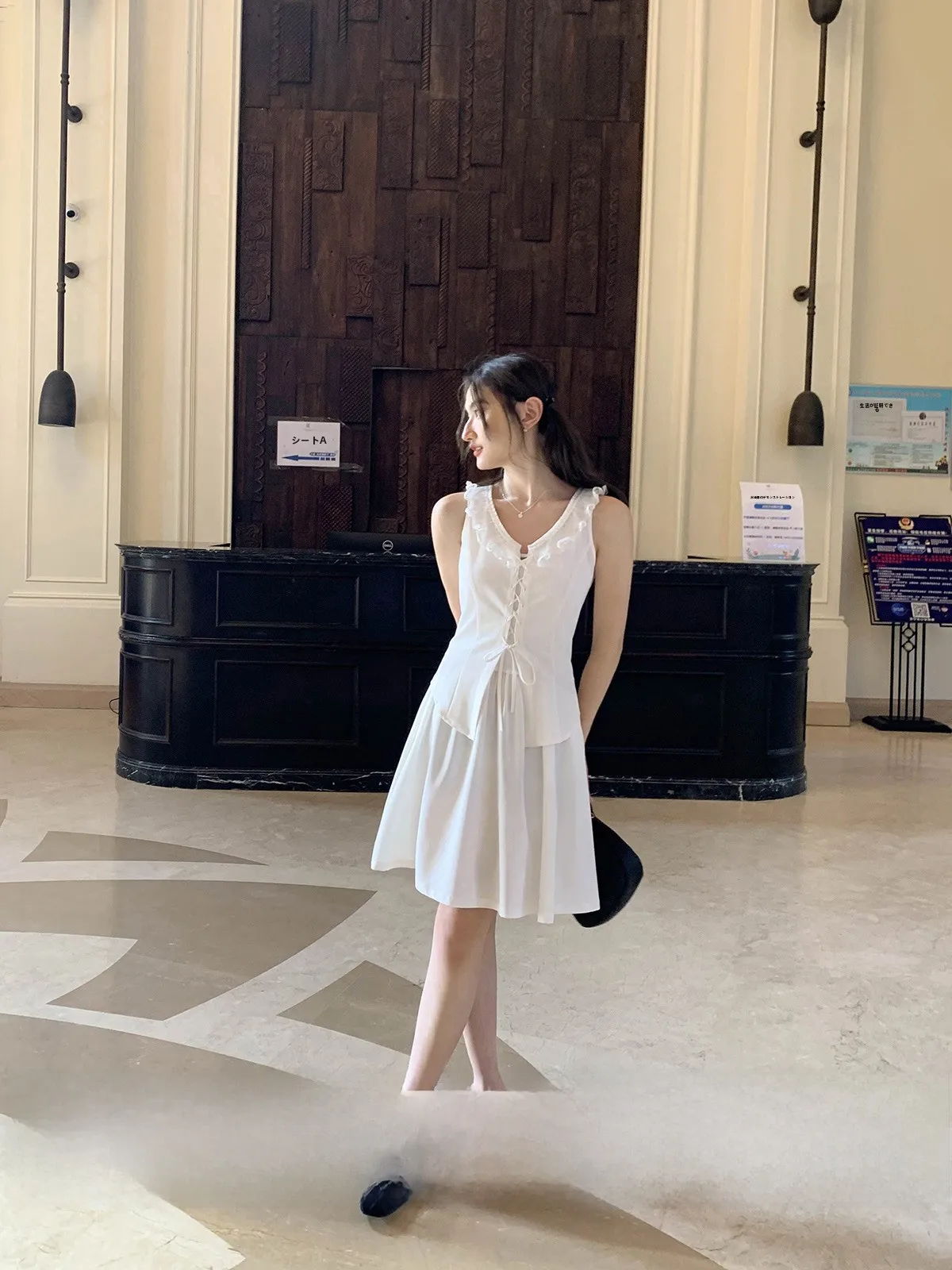 Здравствуйте Kanong кружевной воротник на шнуровке жилет юбка бретелях женский