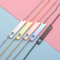 womens heart blank bar necklace for women stainless steel hollow heart blank bar pendant necklace 356mm diy necklace