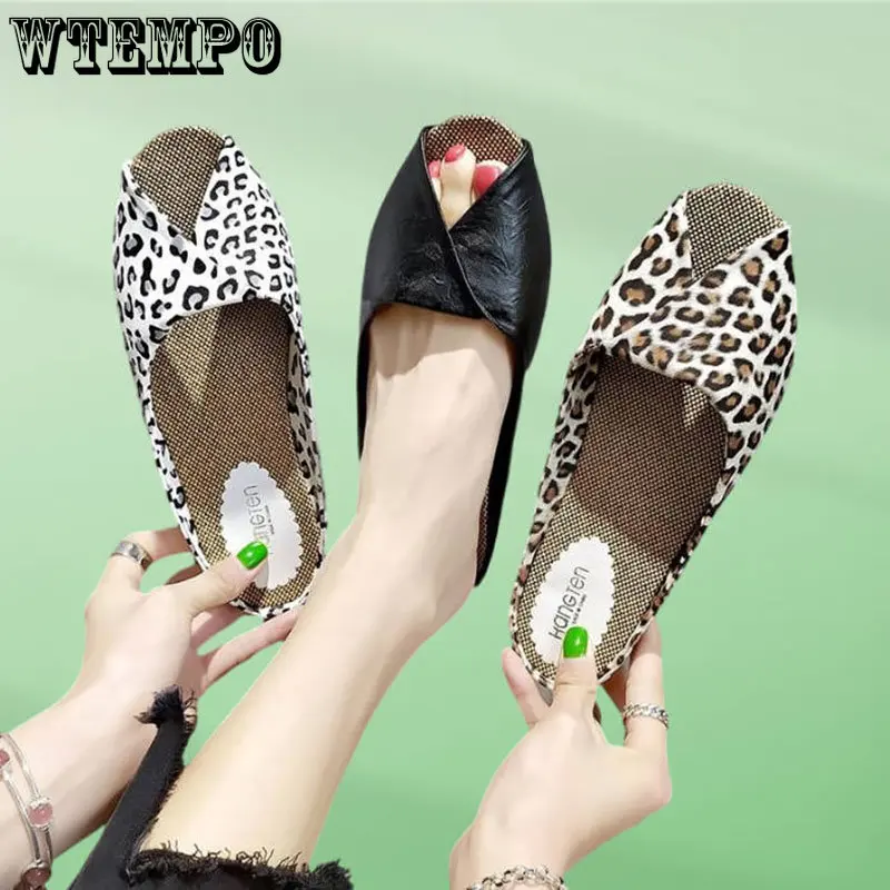 WTEMPO Summer Women Slippers Outside Court Retro Style Sandals Peep Toe Shoes Slip on Soft Print Ladies Slides Dropshipping