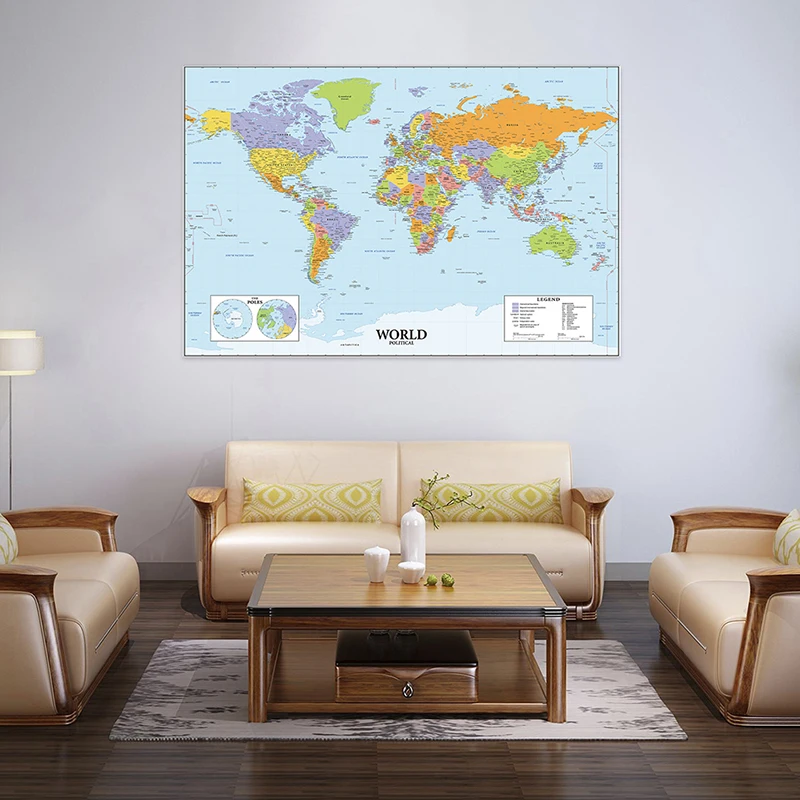 

The World Physical Map 150x100cm Non-woven Waterproof with National Flags for Culture Education Travel Painting Poster