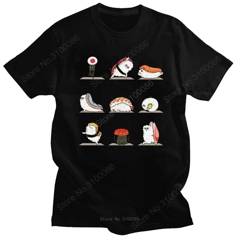 

Fashion Sushi Yoga Men Tshirt Funny Cotton T Shirt Japanese Food Tee Tops Crew Neck Short Sleeve Casual T-shirt Clothes Gift