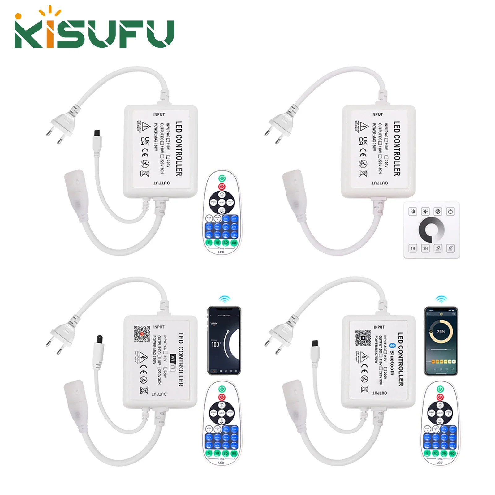 Фото Светодиодный контроллер диммера 110-240В с Wi-Fi/Bluetooth/RF, сенсорная панель, контроллер для одноцветных светодиодных лент W10-11мм x H5-6мм, для неоновых лент COB №1