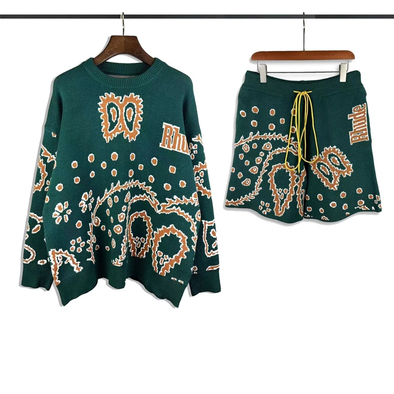 

Green Cashew Rhude Knit Jacquard Shorts Men Women Drawstring Breeches