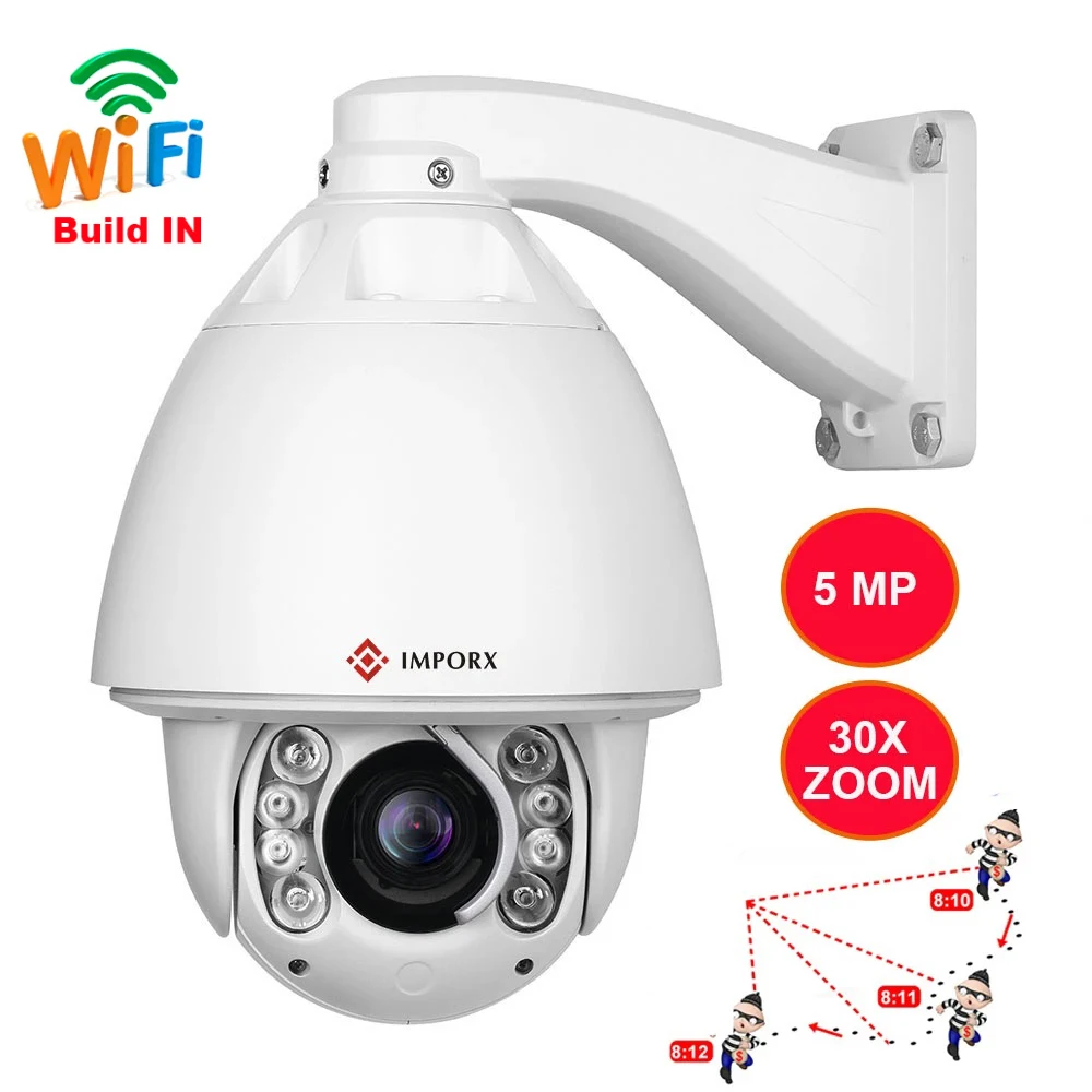 

Outdoor IP Camera 5MP WIFI AI Auto Tracking 30X Zoom Wireless PTZ Speed Dome CCTV Camera Two Way Audio H.265 Onvif P2P IR 150M