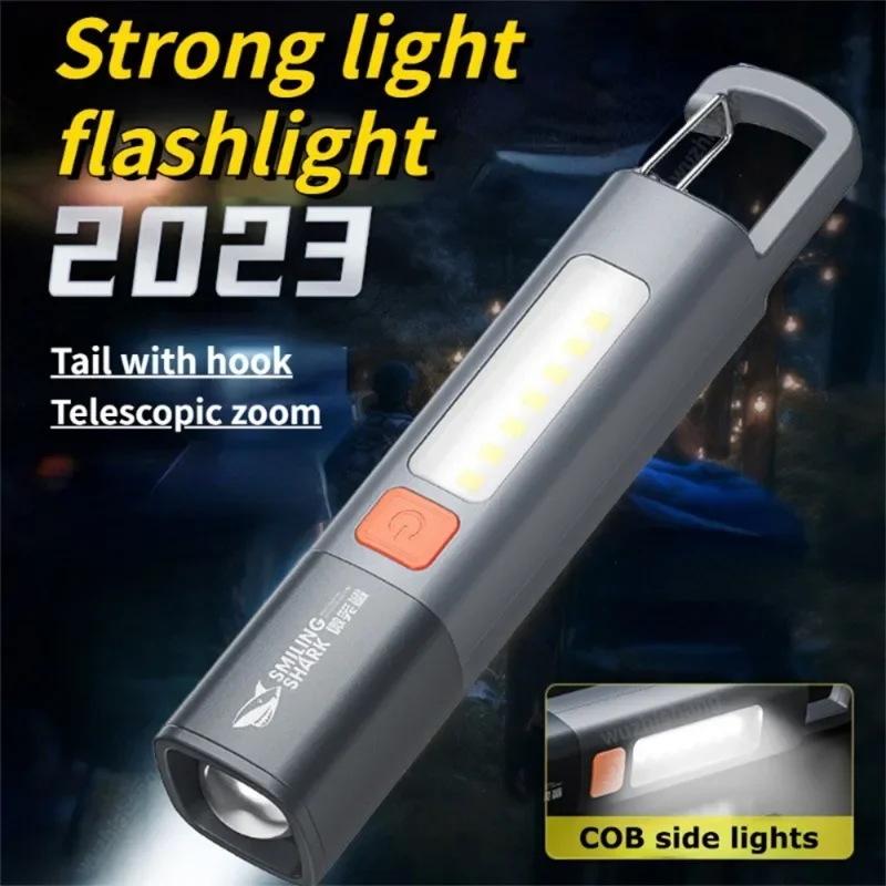 

2PCS Mini Outdoor Camping Torch Light Super Bright Flashlight with Hook Camping Work light USB Rechargeable Zoomable Waterproof