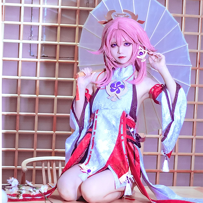 

Genshin Impact Yae Miko Guuji Yae Cosplay Costume Cos Fake Scalp Wigs Games Uniform Dress Outfits Halloween Costumes For Women