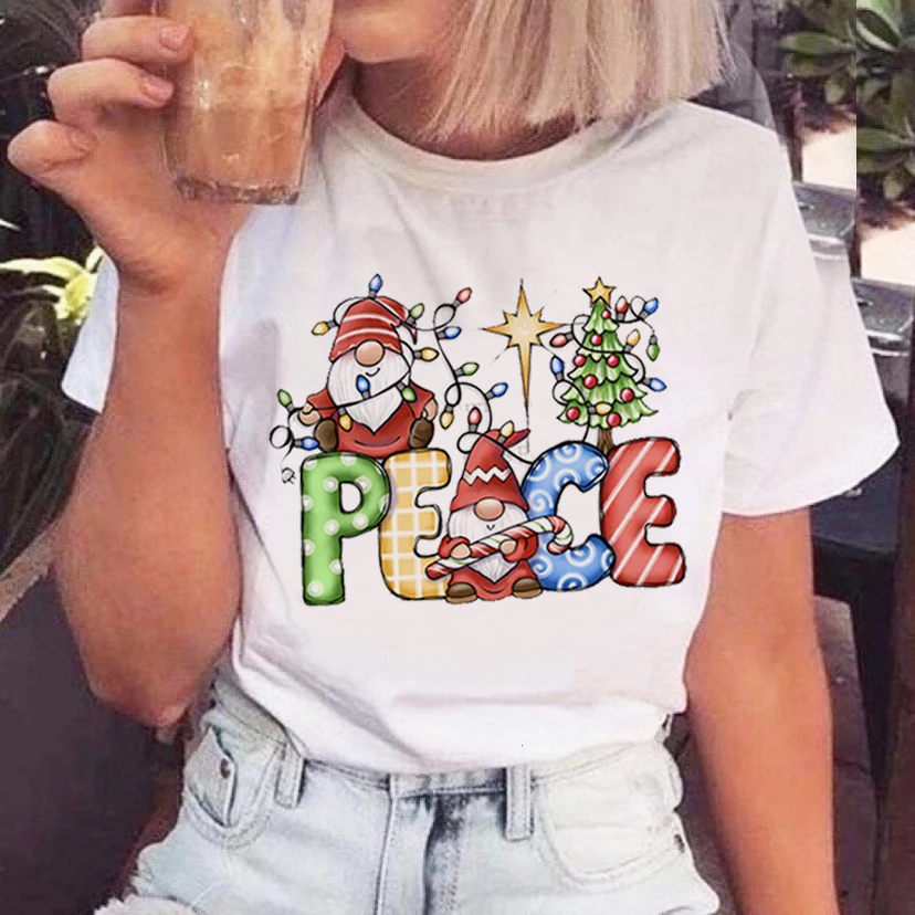 

Милая футболка с мультяшным рисунком Санта-Клауса, Рождественская футболка, новая женская футболка, Рождественская футболка, повседневная ...