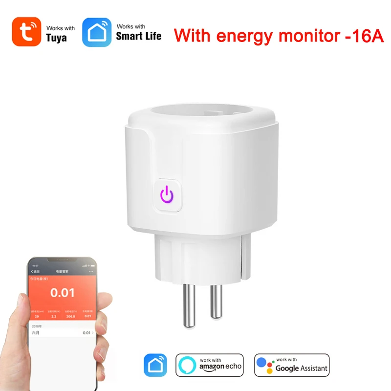 

Tuya Smart life,EU 16A WiFi Smart Socket Plug,Energy monitoring Power Consumption,Remote Control by Alexa and Google