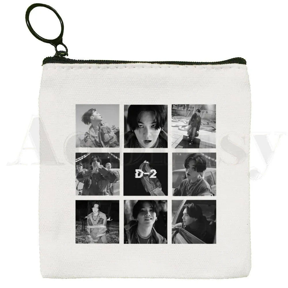Korean Version of KPOP Agust D D-2 Harajuku Cartoon Coin Purse Female Mini Canvas Art Cute Key Case Coin Purse Student Wallet