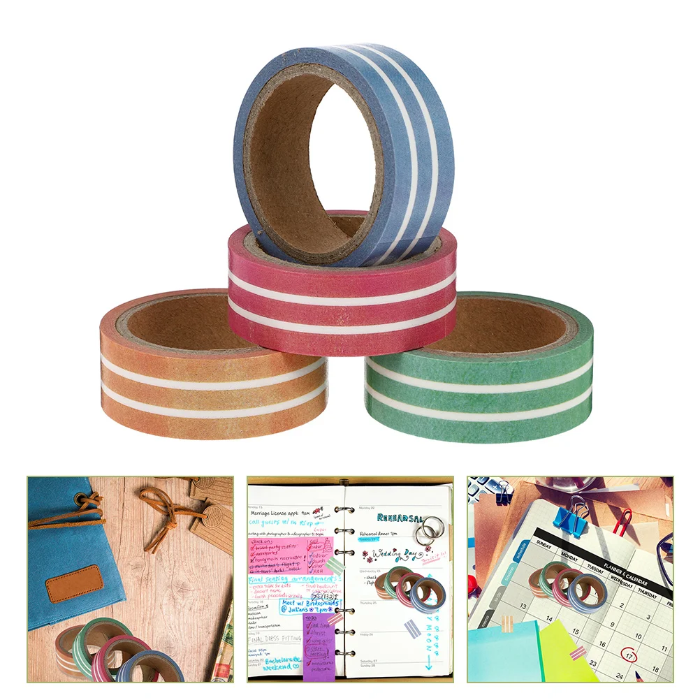 

4 Rolls of Gift Packaging Tapes Stripe Pattern Paper Tapes Hand-made Planner Supplies