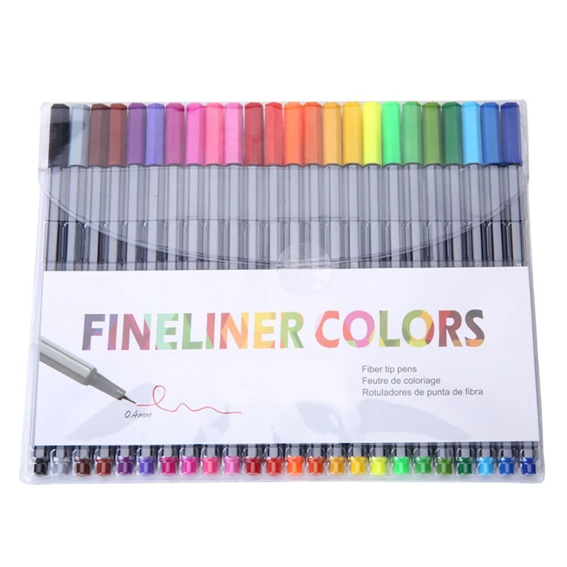 Bolígrafos Fineliner de 24 colores, 0,4 MM con Marco de libro para colorear, rotuladores de colores Superfinos, tinta a base de agua