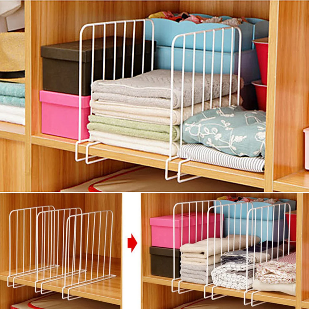 

Clamp Type Durable Shelf Dividers Closet Cabinet Storage Rack Practical Space Saving Organizer Iron Wardrobe Drawer Wardrobe