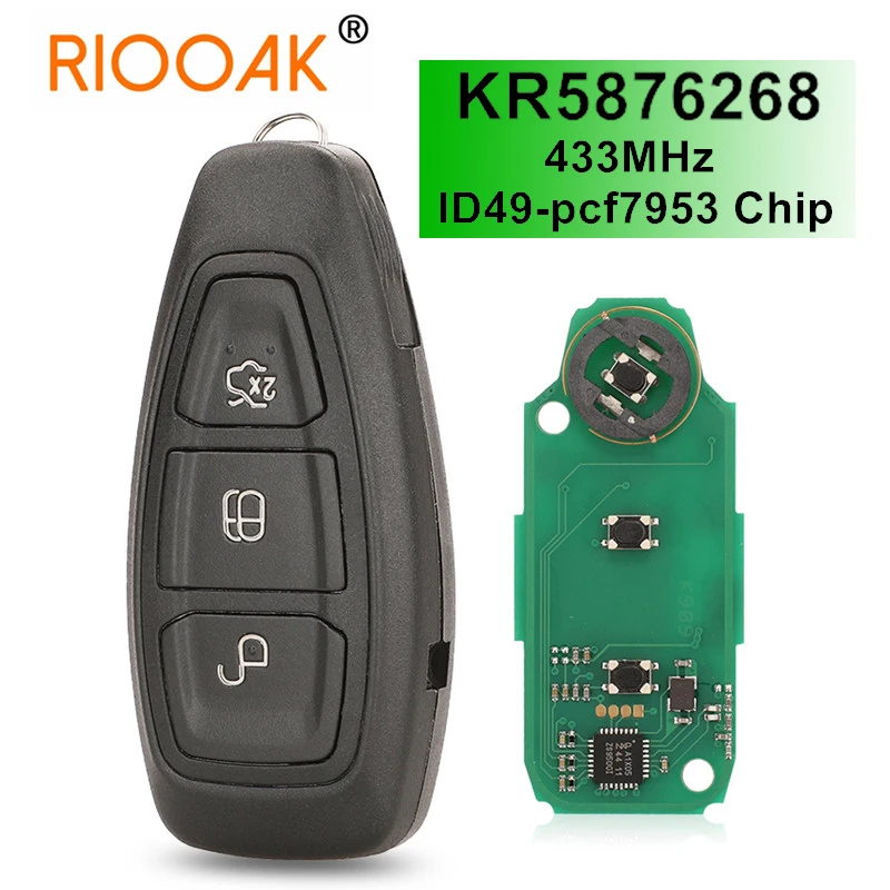 

3 Buttons 433MHz ID49 PCF7953 Chip Smart Remote Key Fob KR5876268 for Ford Grand C-Max Focus Kuga Fiesta 2016+