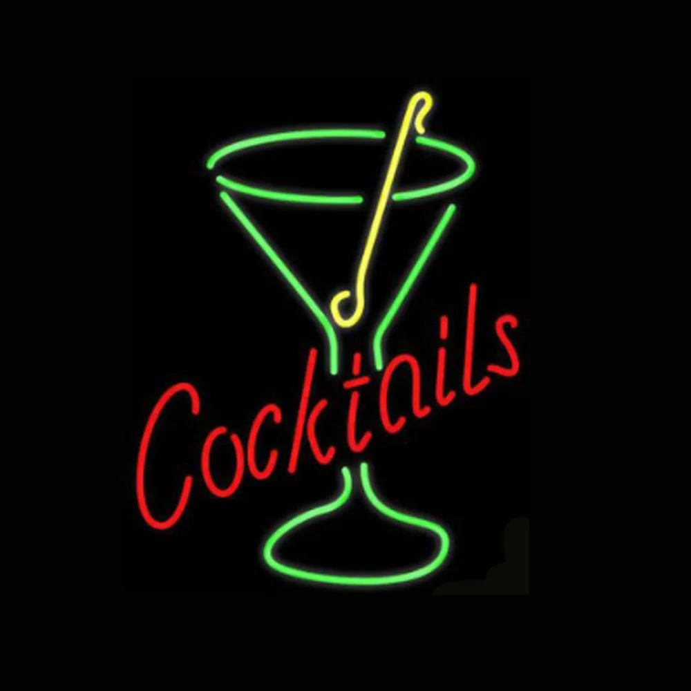 

Cocktails Straw Lamp Custom Handmade Real Glass Tube Store Room Drink Bar Advertise Wall Decor Display Neon Sign Light 14"X17"