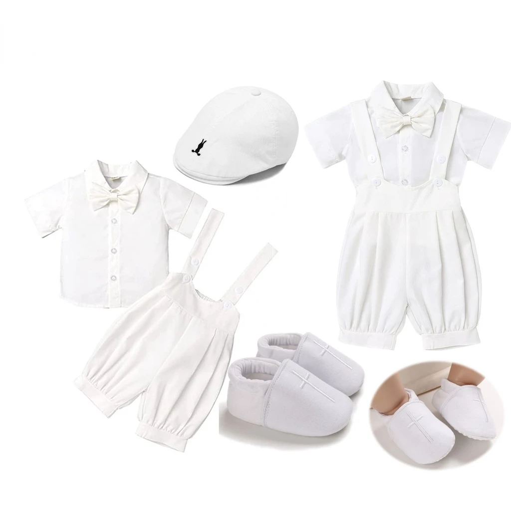 4pcs Set Clothes for Baby Boy White New Born    Blouse Tops + Pants  Shoes  Hat 1 Year Old Birthday Outfit