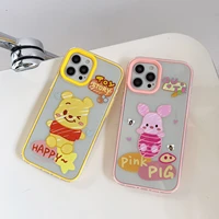 disney winnie the pooh piglet phone cases for iphone 13 12 11 pro max xr xs max x couple cartoon anti drop soft clear cover gift