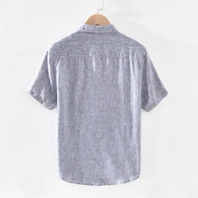 

Men Hemp Sleeve Solid Shirt Summer New Tops Fashion Japanese Fit Shirt Vintage For Male Slim Pure Linen Gray Short