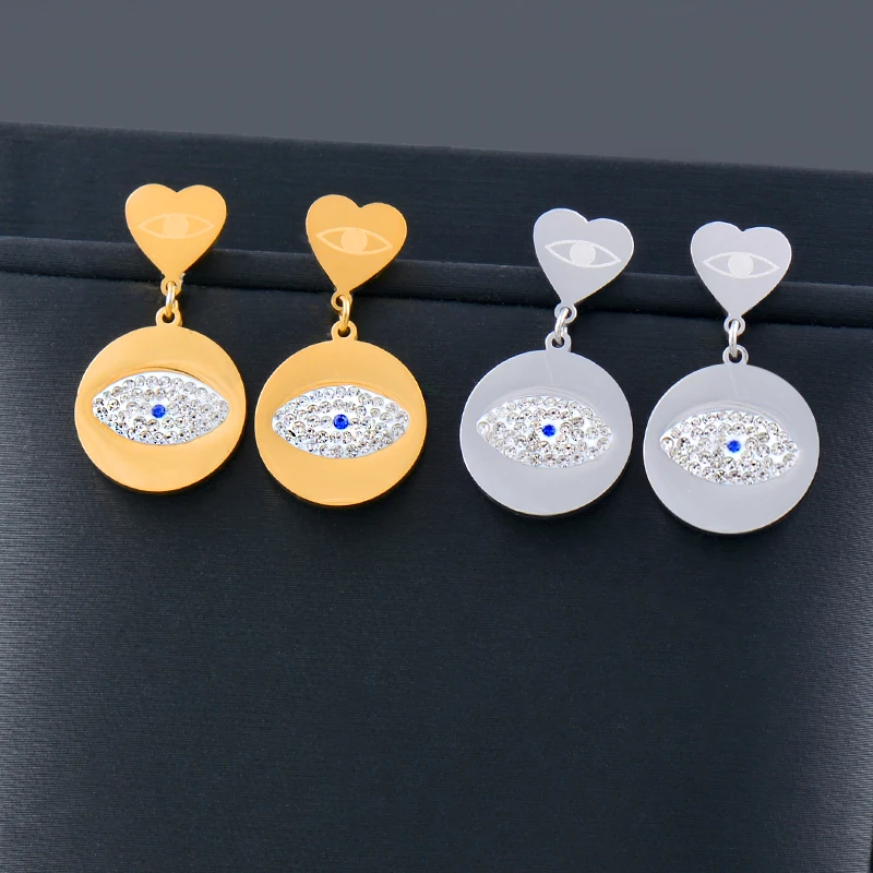 

SINLEERY Fashion evil eye Gold Silver Color Drop Earrings For Women 316L Stainless Steel jewelry earrings 2022 trend ES395 SSK