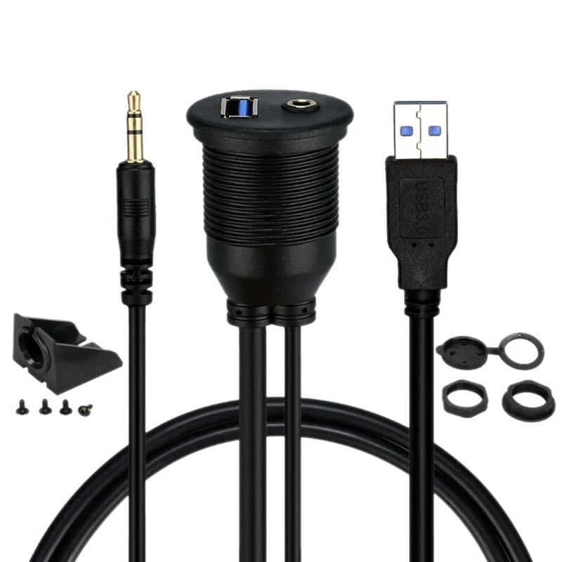 

6.6TF Flush Mount Cable USB+3.5Mm Female To USB+3.5Mm Male Dash Panel Waterproof Extended Cable,For Car Motorcycle Boat