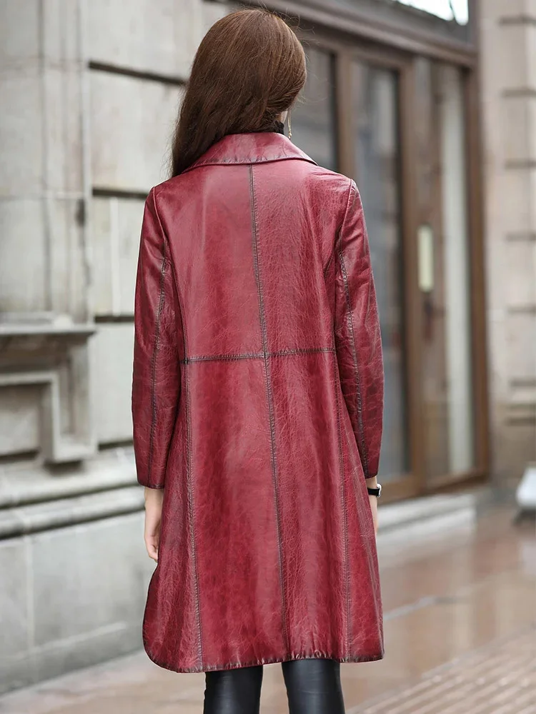 

2023 Fashion Patty Autumn/Winter Wax Sheepskin Loose Windbreaker Coat Casual Fashion Genuine Leather Coat for Women T929