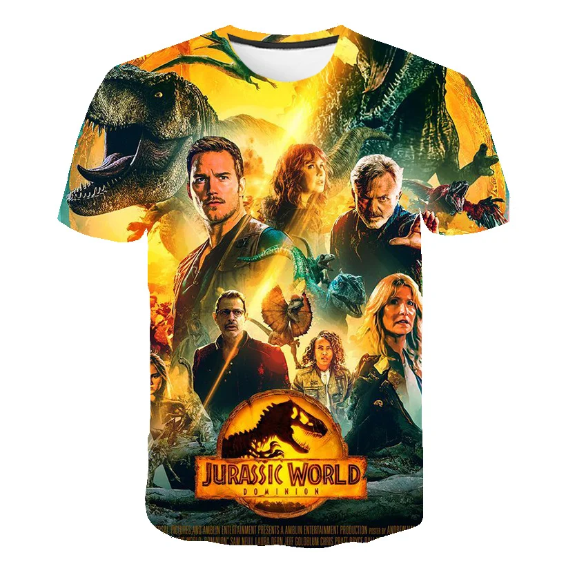 

3-14 Years Children's Dinosaur Print T-shirt Summer Kids Clothing Casual Cartoon Boys Oversized Jurassic World Dominion T-shirt