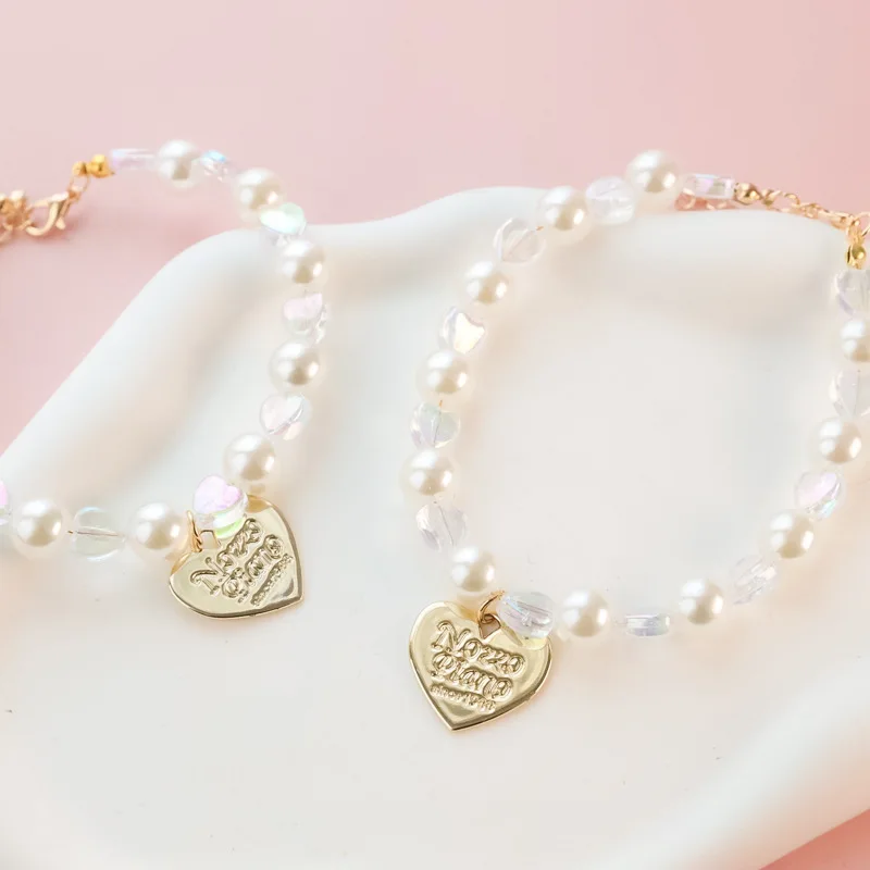 

Clear Star Pearl Cat Dog Collar 1PCS S M L Pet Necklace With English Love Pendant Collar For Small Medium Kittens Accessories