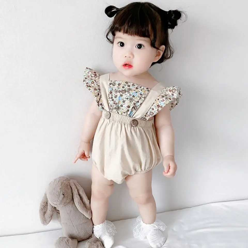 Newborn Girl Clothes Cotton Summer Baby Floral One-piece Romper Baby Carrier Triangle Romper Birthday Gift