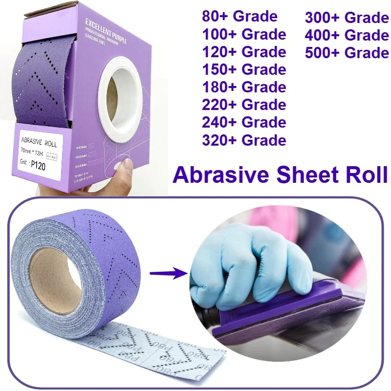 

Абразивный лист в рулоне 70 мм x 12 м с несколькими отверстиями, зернистость 80-600, автомобильный шлифовальный рулон, наждачная бумага, удаление покрытия, ремонт кузова, автошлифовка