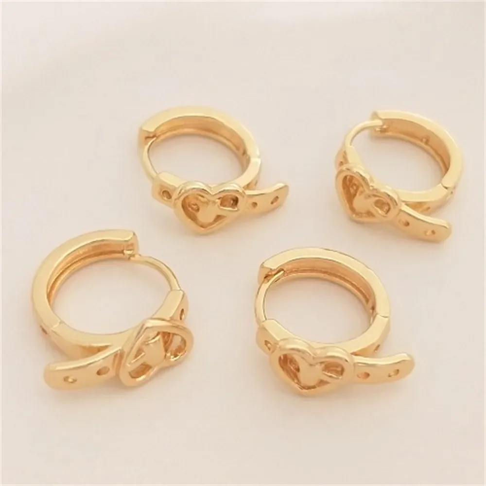 14-каратное золото персиковое сердце пряжка для сережек в форме ремня с