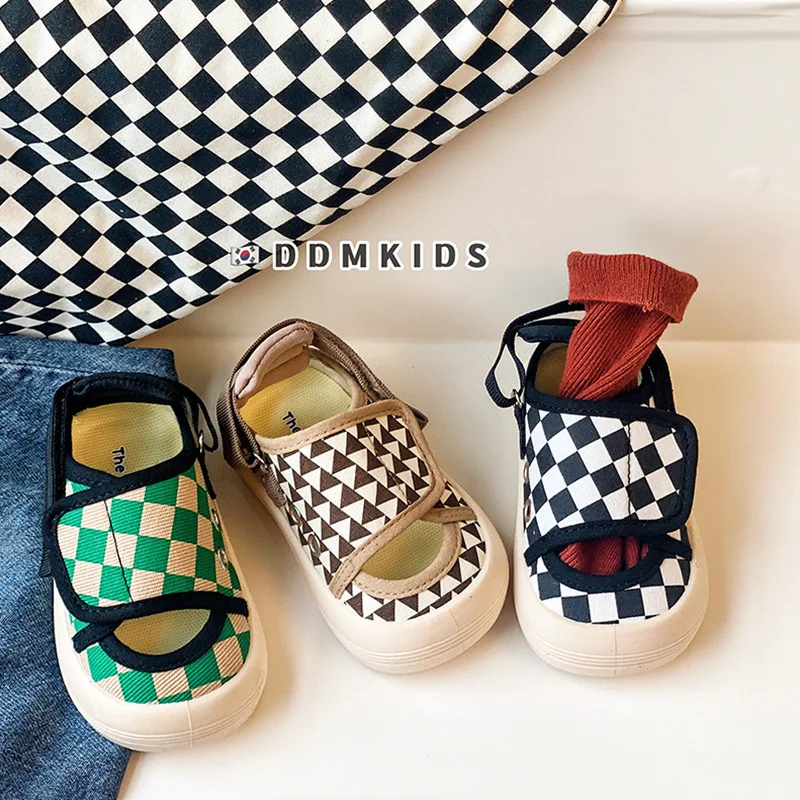 

Детские парусиновые сандалии, брендовая спортивная обувь на плоской подошве для маленьких девочек, модные детские черные босоножки, лето