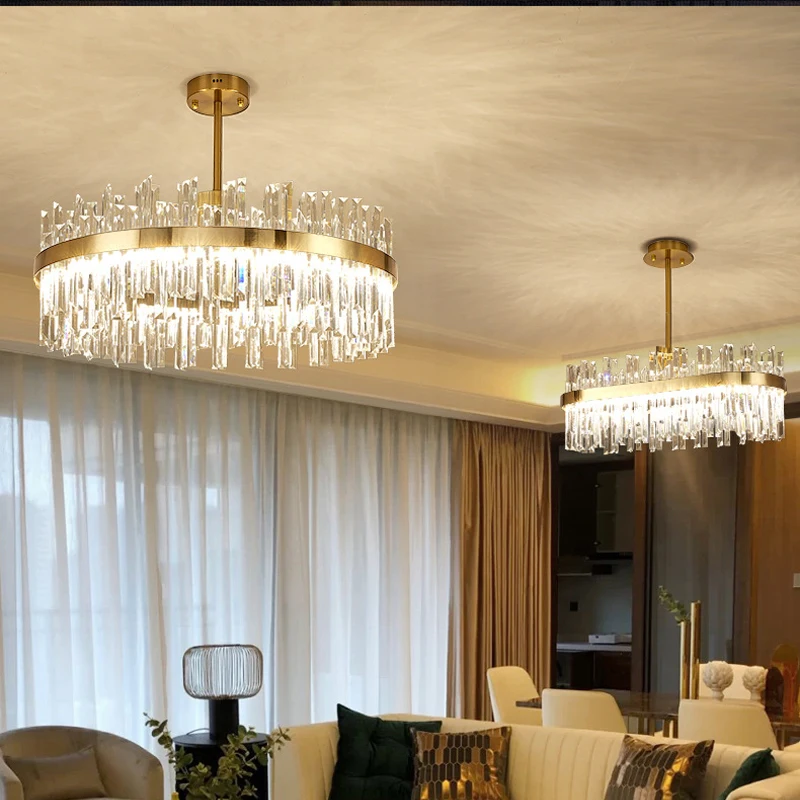 

Светодиодная Хрустальная круглая люстра K9 из нержавеющей стали, современный яркий потолочный светильник золотого цвета, роскошный подвесной светильник для гостиной