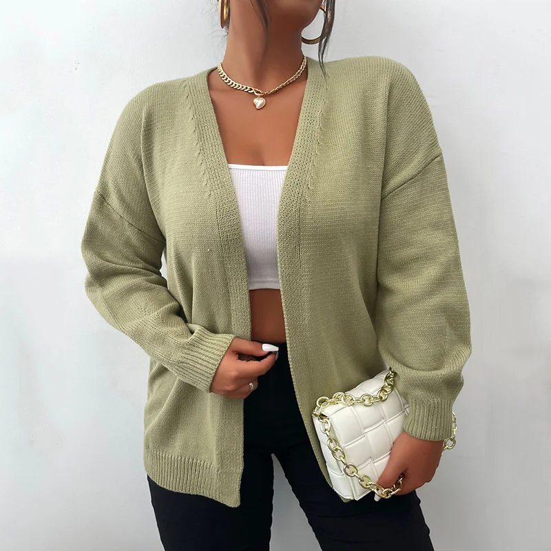 

Green Plus Size Women's Sweater Jacket Long Sleeve Open Cardigan Sweater Loose Oversize Clothing Autumn Winter Warm Jacket 3XL